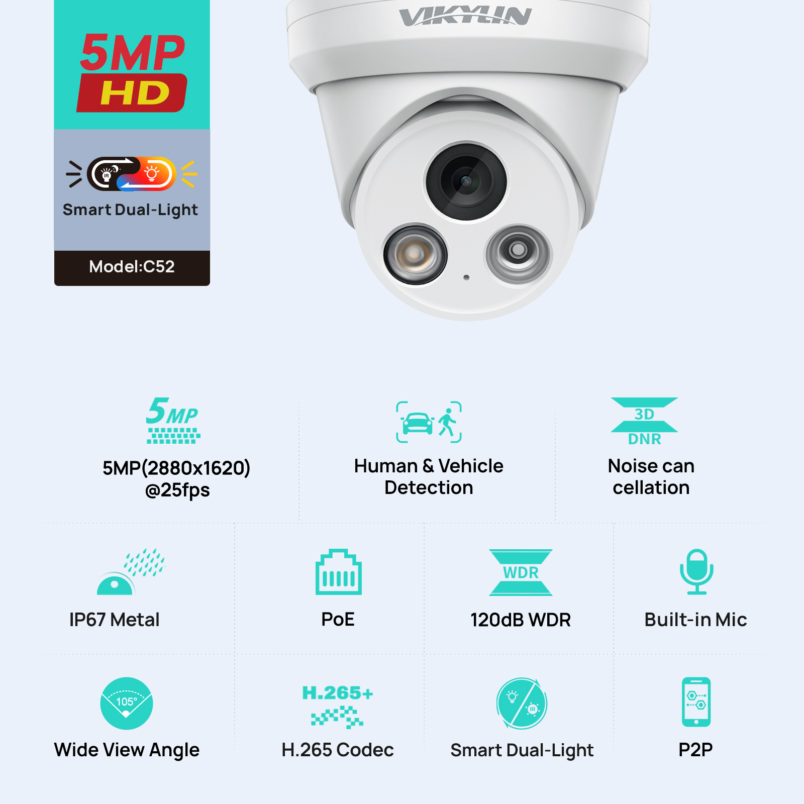 Smart Home Microsoft - Câmera IP Inteligente VIKYLIN 5MP com