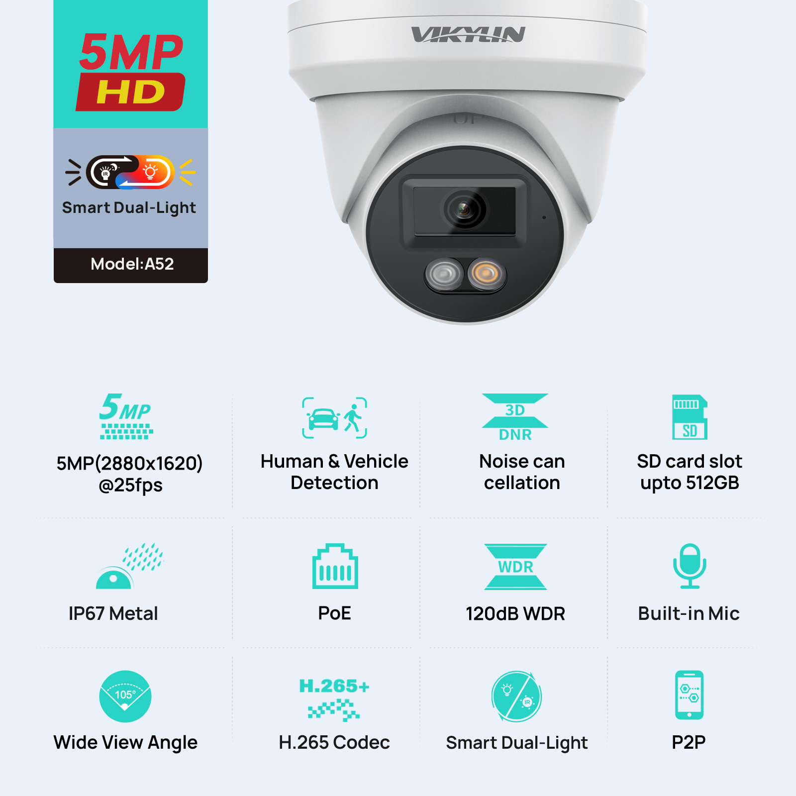 Smart Home Microsoft - Câmera de Segurança IP VIKYLIN 5MP